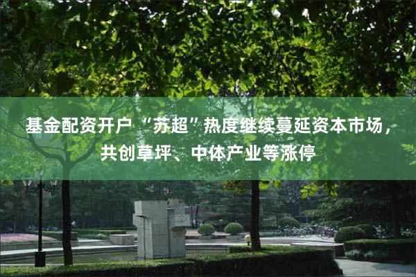 基金配资开户 “苏超”热度继续蔓延资本市场，共创草坪、中体产业等涨停