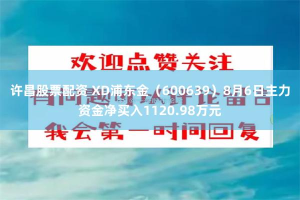 许昌股票配资 XD浦东金（600639）8月6日主力资金净买入1120.98万元
