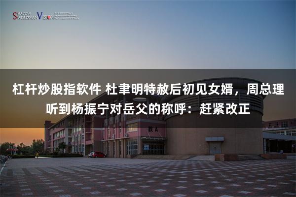 杠杆炒股指软件 杜聿明特赦后初见女婿，周总理听到杨振宁对岳父的称呼：赶紧改正